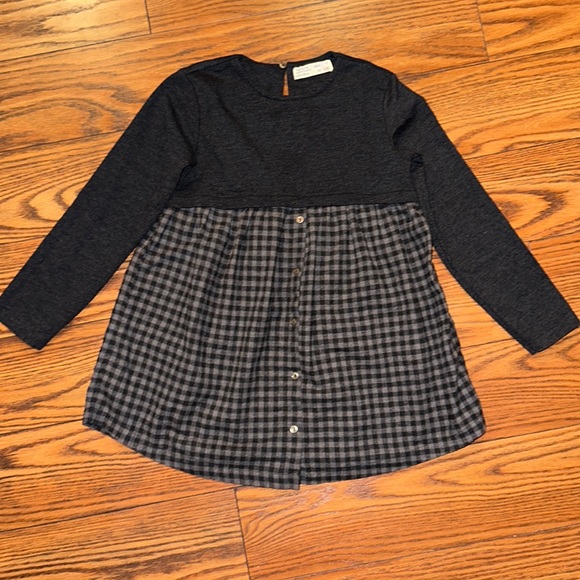 Zara Grey Flannel Check Long Sleeve Sweater Dress Girls 7 - Picture 2 of 6